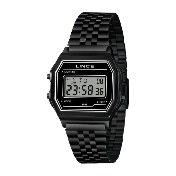 Lince Digital Vintage Preto Quartzo Resistente à Água