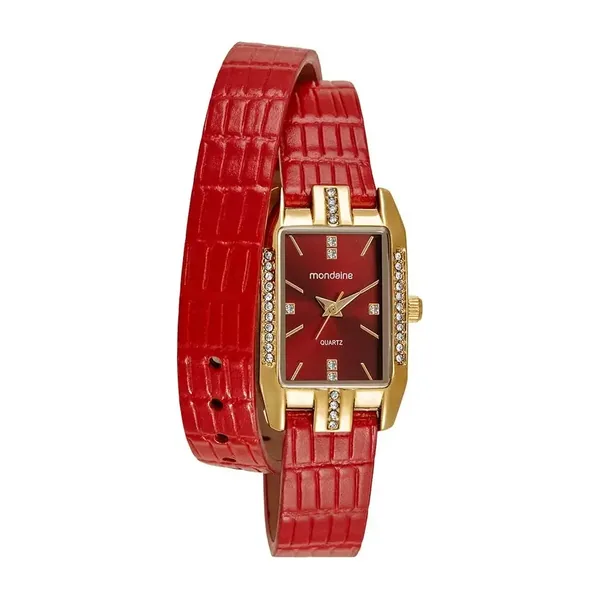 Mondaine Couro Duas Voltas Retangular 32987LPMVDH2 Vermelho