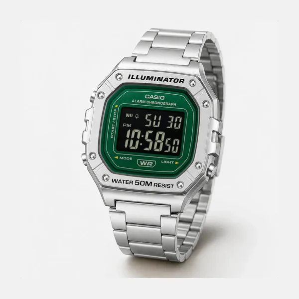 Casio Masculino Illuminator Verde Aço W-218HD-3AVDF