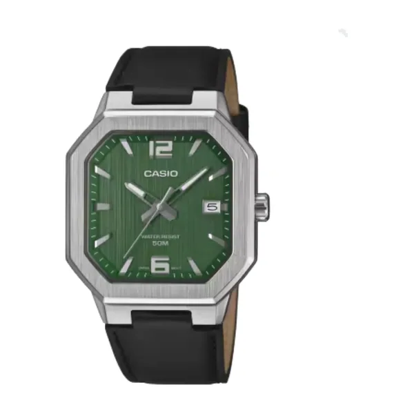 Casio MTP-B195L-3AV Verde Couro 38 mm Octogonal